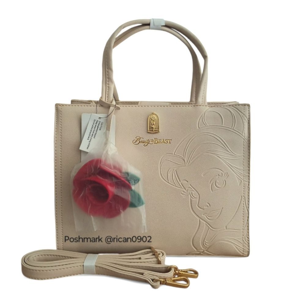 Loungefly Disney Beauty and the Beast Belle Debossed Cream Satchel
